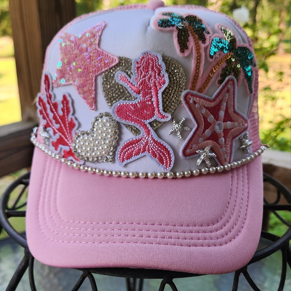 Boujie 🩷Pink🩷 Mermaid Embellished Trucker Hat